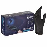 Перчатки нитриловые текстурированные на пальцах черные L Libry (50пар/100шт)