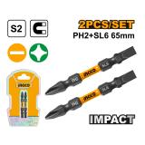 Бита PH2+SL6  65мм, ударная,  2 шт INGCO SDBIM72HL665 INDUSTRIAL