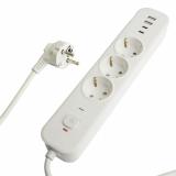 Фильтр сетевой 3-местный с/з 3x1мм 3м 250В 16А 2 USB-A+2 Type-C 3 серия Nova белый STEKKER (30)