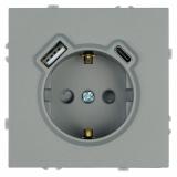 Розетка 1-местная (механизм) soft touch 250В 20А з/ш с/з 16А+USB+TypeC Эмилли платиново STEKKER (50)