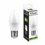 Лампа светодиодная E27  7 Вт 4000K C37 свеча 580 лм FERON (10/100)