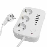 Удлинитель  3 гнезда 3м c/з 3x1 мм2  250В 10А 4USB+2Type-C 2,4А серия Home белый STEKKER (70)