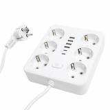 Удлинитель  6 гнезд 1,8м c/з 3x1 мм2 1,8 м 250В 10А 4USB+2Type-C 2,4А серия Home белый STEKKER (70