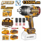 Гайковерт INGCO CIWLI20135LB бесщеточный ударный Li-ion 20.0В. 2АКБ 5.0Ah 1350/1900 Нм INDUSTRIAL