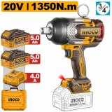 Гайковерт INGCO CIWLI201356  бесщеточный ударный Li-ion 20.0B, 2АКБ 5.0Ач, 1350/1900 Нм  INDUSTRIAL